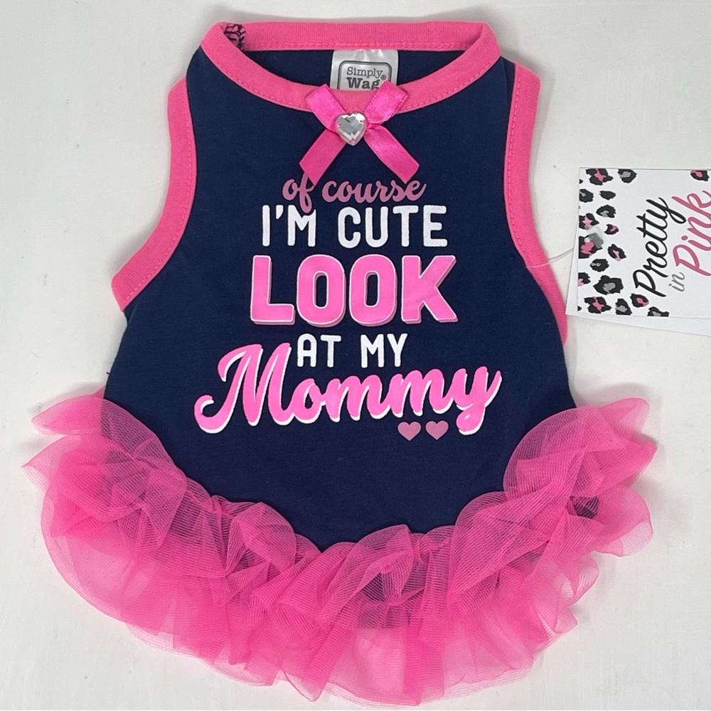 NWT! Pretty In Pink Graphic Tutu Blue & Pink Dog Dress W/ Heart Jewel & Bow